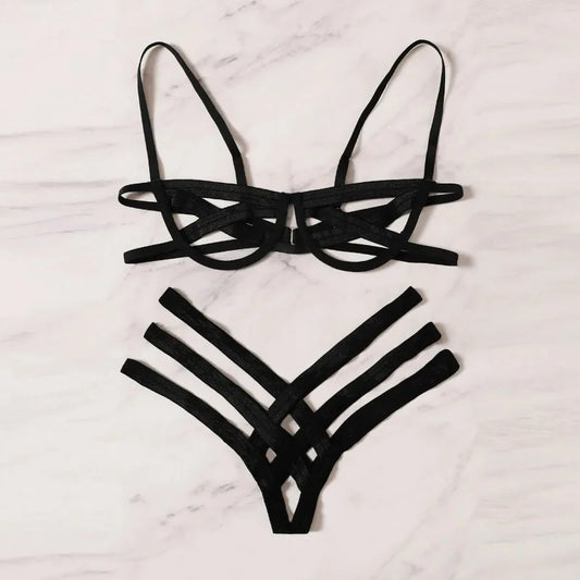 Elastic Hollow Out Bra Harness Lingerie Set